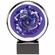 7-1/4 INCH ROUND HAND BLOWN BLUE GLASS AWARD WITH SWIRL PATTERN ON A BLACK CRYSTAL BASE