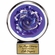 7-1/4 INCH ROUND HAND BLOWN BLUE GLASS AWARD WITH SWIRL PATTERN ON A BLACK CRYSTAL BASE
