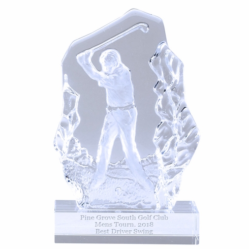 7-1/4 INCH SCULPTED MALE GOLFER GLASS AWARD