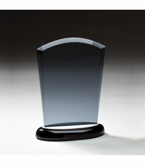 7-1/4 INCH SMOKED GLASS AWARD ON BLACK BASE WITH ALUMINUM ACCENTS