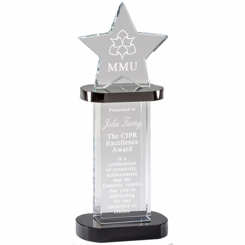 7-1/4 X 3-1/2 INCH OPTICAL CRYSTAL STAR TOWER BLACK GIFT BOX