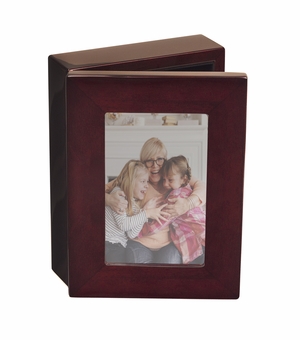 7-1/4 x 5-1/4 x 2-1/2 INCH ROSEWOOD PIANO FINISH PHOTO KEEPSAKE BOX