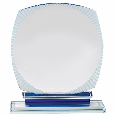 7-1/4 x 6-1/4 INCH AURORA BLUE OPTICAL CRYSTAL AWARD BLUE BASE