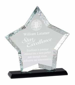 7-1/4 X 7-1/2 INCH OPTICAL CRYSTAL STAR BLACK BASE WITH PRESENTATION BOX
