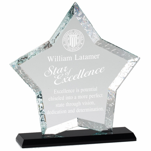 7-1/4 X 7-1/2 INCH OPTICAL CRYSTAL STAR BLACK BASE WITH PRESENTATION BOX