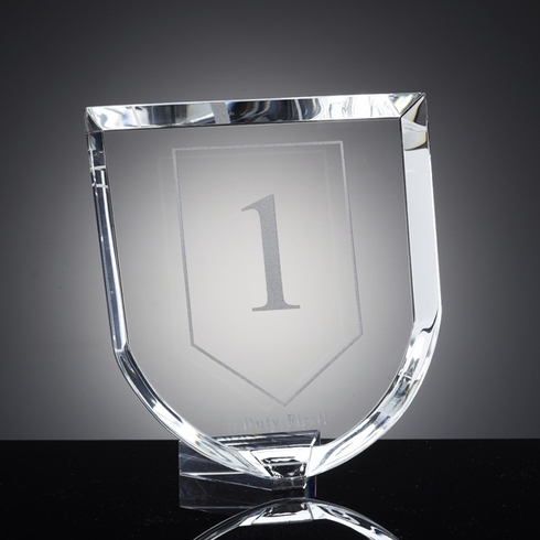 7-1/8 X 6-1/2 INCH OPTICAL CUT CRYSTAL SHIELD AWARD