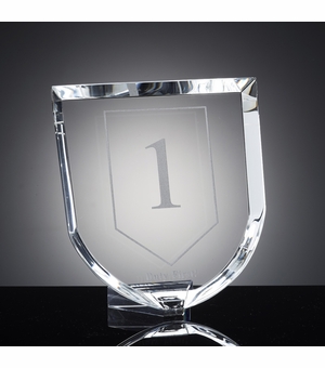 7-1/8 X 6-1/2 INCH OPTICAL CUT CRYSTAL SHIELD AWARD