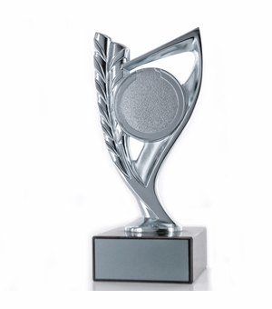 7-3/4" BRIGHT DIE CAST METAL WREATH RISER TROPHY HOLDS 2" MEDALLION INSERT ON BLACK MARBLE BASE
