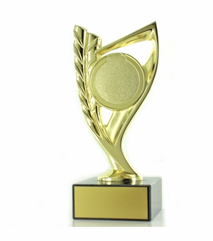 7-3/4" BRIGHT DIE CAST METAL WREATH RISER TROPHY HOLDS 2" MEDALLION INSERT ON BLACK MARBLE BASE