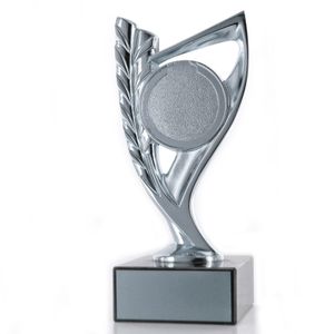 7-3/4" BRIGHT DIE CAST METAL WREATH RISER TROPHY HOLDS 2" MEDALLION INSERT ON BLACK MARBLE BASE