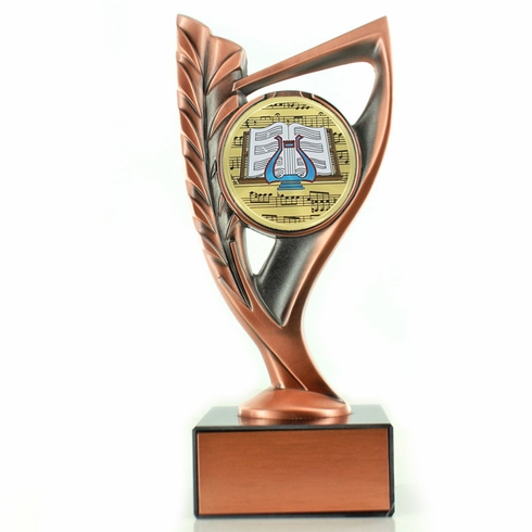 7-3/4" BRIGHT DIE CAST METAL WREATH RISER TROPHY HOLDS 2" MEDALLION INSERT ON BLACK MARBLE BASE