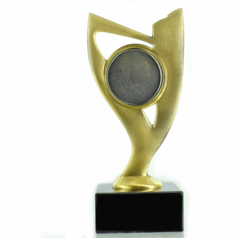 7-3/4" BRIGHT DIE CAST METAL WREATH RISER TROPHY HOLDS 2" MEDALLION INSERT ON BLACK MARBLE BASE