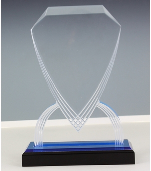 7-3/4 INCH ACRYLIC SHIELD TROPHY WITH BLUE REFLECTIVE BLACK BASE
