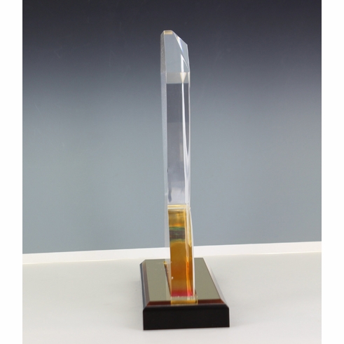 7-3/4 INCH ACRYLIC SHIELD TROPHY WITH GOLD REFLECTIVE BLACK BASE