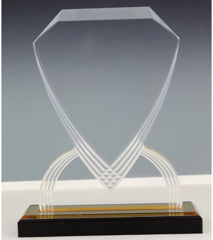 7-3/4 INCH ACRYLIC SHIELD TROPHY WITH GOLD REFLECTIVE BLACK BASE