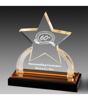 7-3/4 INCH ACRYLIC STAR TROPHY WITH GOLD REFLECTIVE BLACK BASE