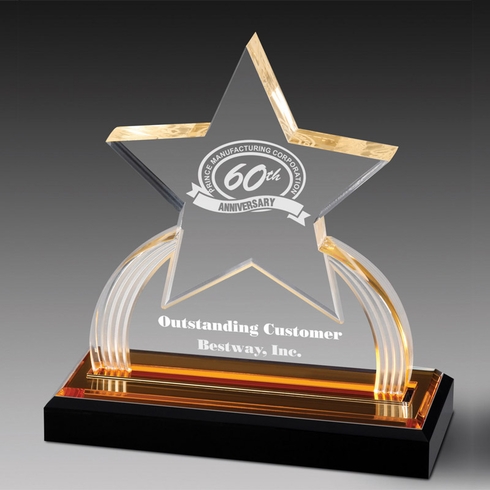 7-3/4 INCH ACRYLIC STAR TROPHY WITH GOLD REFLECTIVE BLACK BASE