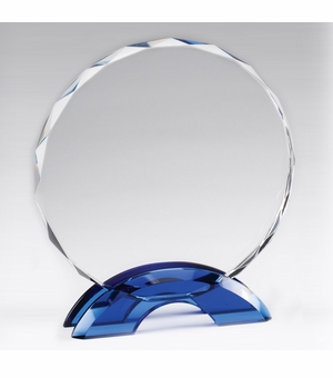 7-3/4 INCH BLUE DOUBLE ARCH W/ CUT & BEVELED EDGED CRYSTAL CIRCLE AWARD 