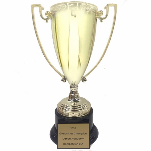 7-3/4 INCH HEIGHT DIE CAST METAL GOLD CUP TROPHY ON BLACK BASE