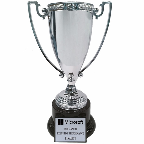 7-3/4 INCH HEIGHT DIE CAST SILVER METAL CUP TROPHY ON BLACK BASE