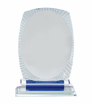 7-3/4 x 5-1/4 INCH AURORA BLUE OPTICAL CRYSTAL AWARD BLUE BASE