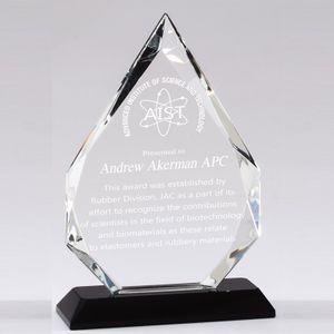 7-3/4  X 5 INCH ARROWHEAD OPTICAL CRYSTAL AWARD WITH BLACK BASE