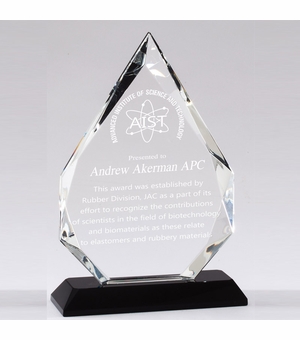 7-3/4  X 5 INCH ARROWHEAD OPTICAL CRYSTAL AWARD WITH BLACK BASE