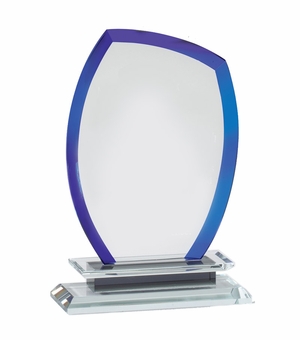7-3/4 x 5 INCH OPTICAL CRYSTAL COOL BLUE FLAME AWARD