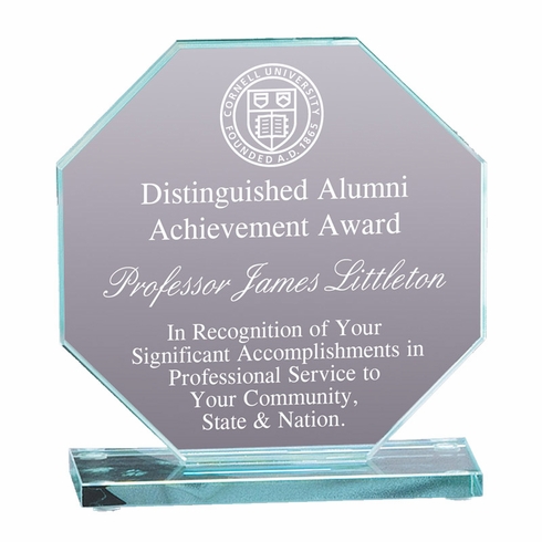 7-3/4 x 8-1/4 INCH OCTAGON SHAPE GLASS AWARD JADE GLASS