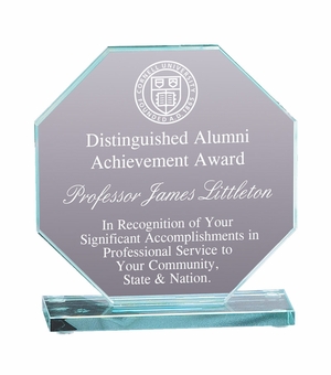 7-3/4 x 8-1/4 INCH OCTAGON SHAPE GLASS AWARD JADE GLASS