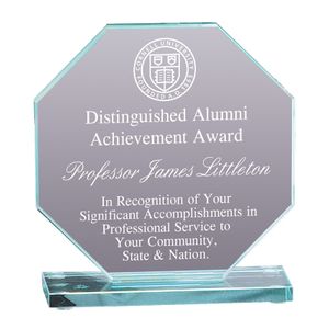 7-3/4 x 8-1/4 INCH OCTAGON SHAPE GLASS AWARD JADE GLASS