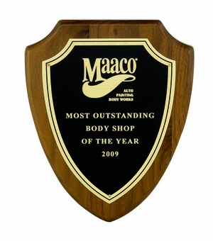 7-3/4 X 9-3/8 INCH SHIELD PLAQUE WITH BLACK SCREENED FROSTED PLATE