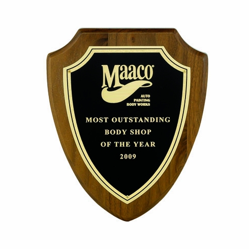 7-3/4 X 9-3/8 INCH SHIELD PLAQUE WITH BLACK SCREENED FROSTED PLATE