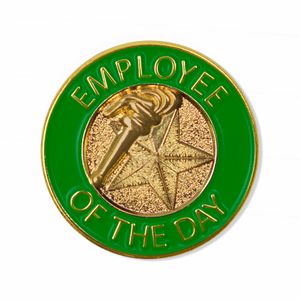 7/8 INCH BRIGHT GOLD GREEN "EMPLOYEE OF THE DAY" LAPEL PIN