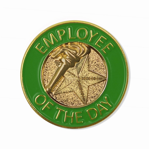 7/8 INCH BRIGHT GOLD GREEN "EMPLOYEE OF THE DAY" LAPEL PIN