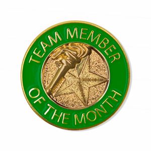 7/8 INCH BRIGHT GOLD GREEN "TEAM MEMBER OF THE MONTH" LAPEL PIN