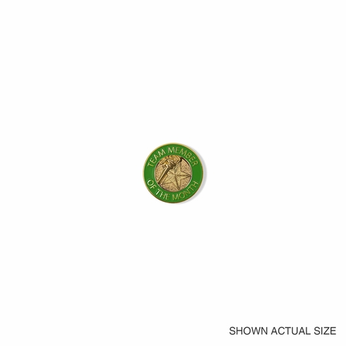 7/8 INCH BRIGHT GOLD GREEN "TEAM MEMBER OF THE MONTH" LAPEL PIN