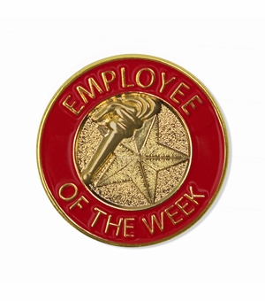 7/8 INCH BRIGHT GOLD RED "EMPLOYEE OF THE WEEK" LAPEL PIN