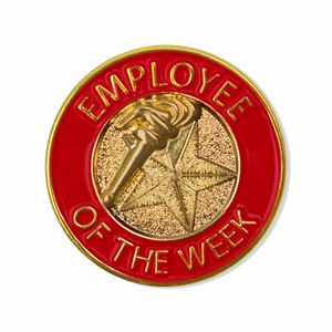 7/8 INCH BRIGHT GOLD RED "EMPLOYEE OF THE WEEK" LAPEL PIN
