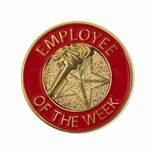 7/8 INCH BRIGHT GOLD RED "EMPLOYEE OF THE WEEK" LAPEL PIN