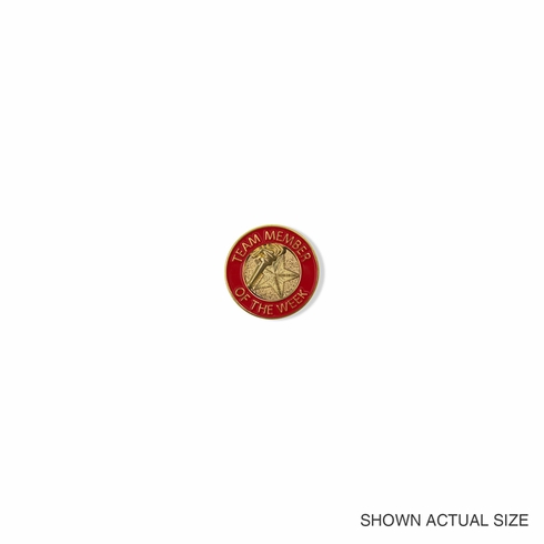 7/8 INCH BRIGHT GOLD RED "TEAM MEMBER OF THE WEEK" LAPEL PIN
