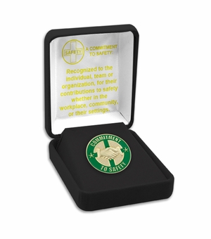 7/8 Inch in Diameter Commitment to Safety Lapel Pin with Deluxe Black Velour Pin Box
