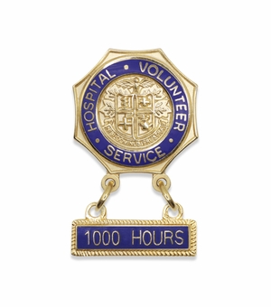 7/8 Inch Enameled Brass Hospital Volunteer Service "1000 Hours" Lapel Pin