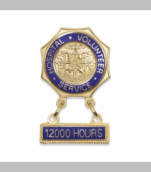 7/8 Inch Enameled Brass Hospital Volunteer Service "12000 Hours" Lapel Pin