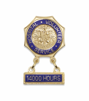 7/8 Inch Enameled Brass Hospital Volunteer Service "14000 Hours" Lapel Pin