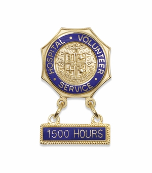 7/8 Inch Enameled Brass Hospital Volunteer Service "1500 Hours" Lapel Pin