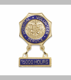 7/8 Inch Enameled Brass Hospital Volunteer Service "15000 Hours" Lapel Pin
