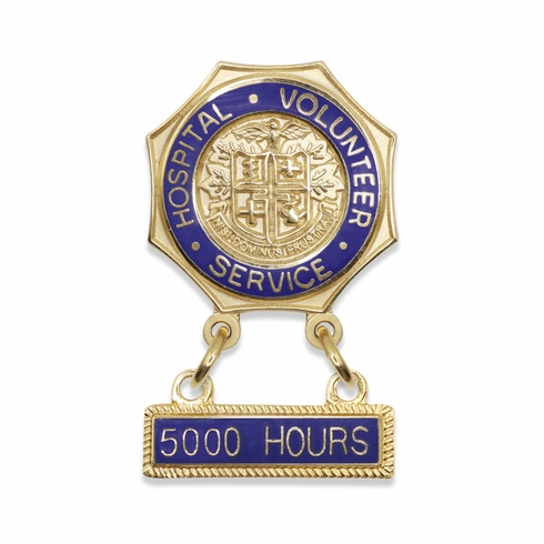 7/8 Inch Enameled Brass Hospital Volunteer Service "5000 Hours" Lapel Pin