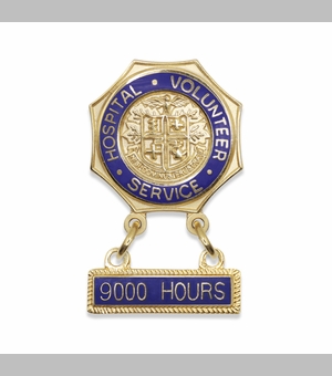 7/8 Inch Enameled Brass Hospital Volunteer Service "9000 Hours" Lapel Pin