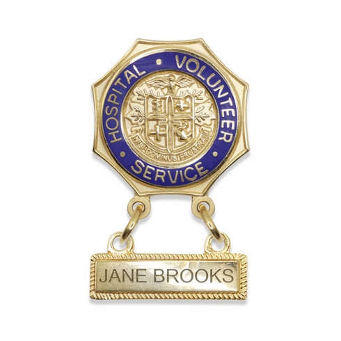 7/8 Inch Enameled Brass Hospital Volunteer Service Lapel Pin With Blank Bar for Engraving 